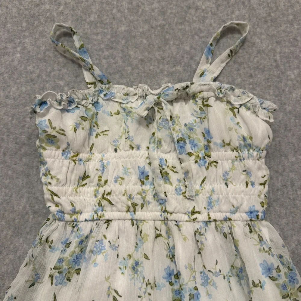 Rare Editions Girls Blue Floral Smocked Tiered Chiffon Sundress Size 5 Easter